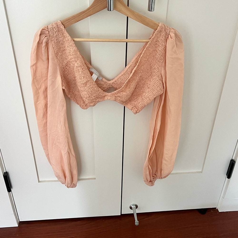 Indah Coral Smocked Blouse crop top